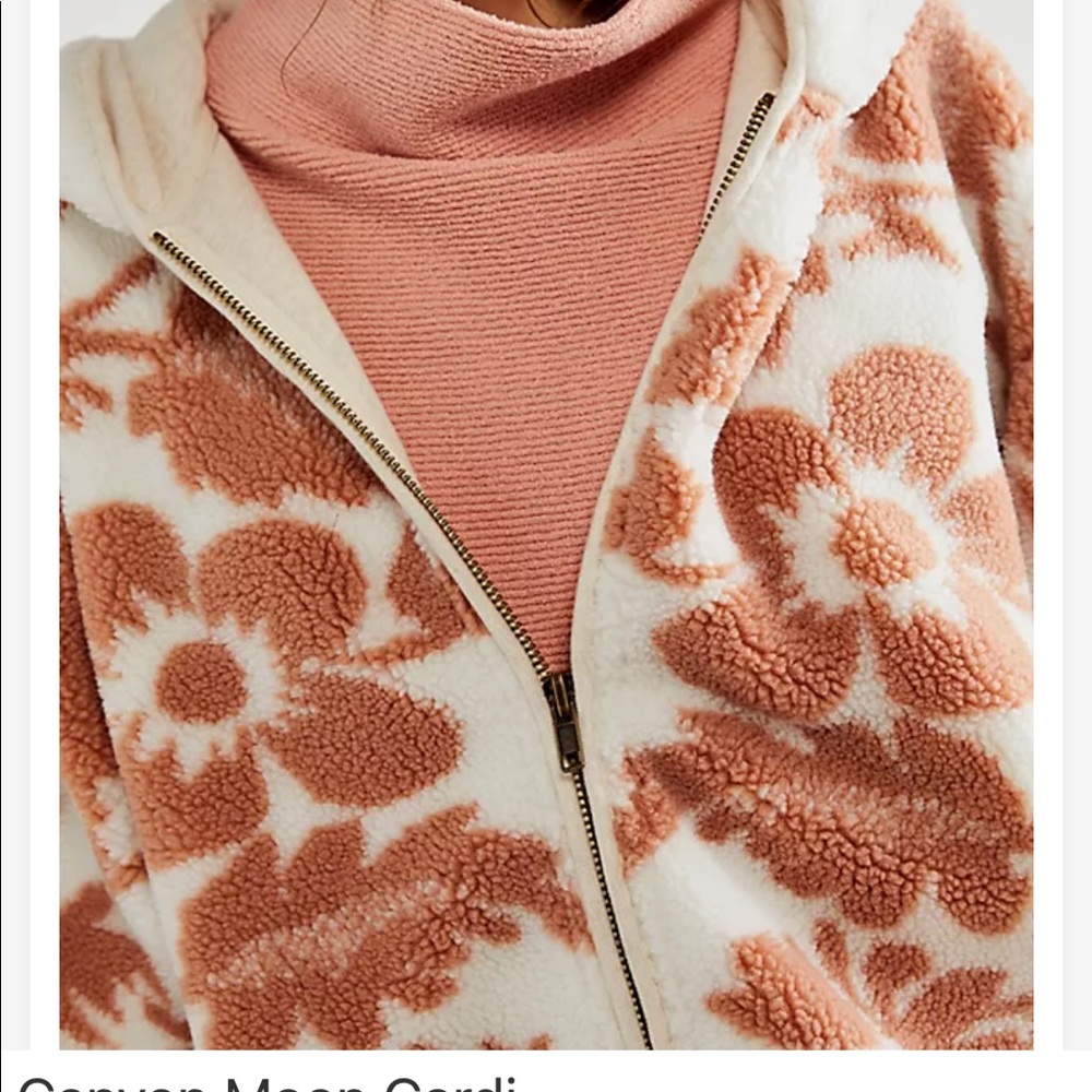 Free People Canyon Moon Cardi Coat Faux Fur Hooded Oversize Zip Ivory Tan M - Picture 3 of 3